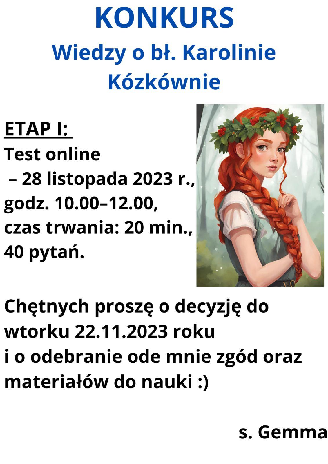 KONKURS O BŁ. KAROLINIE KÓZKÓWNIE
