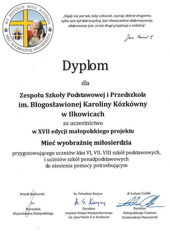 UDZIAŁ W XVII EDYCJI MAŁOPOLSKIEGO PROJEKTU – MIEĆ WYOBRAŹNIĘ MIŁOSIERDZIA